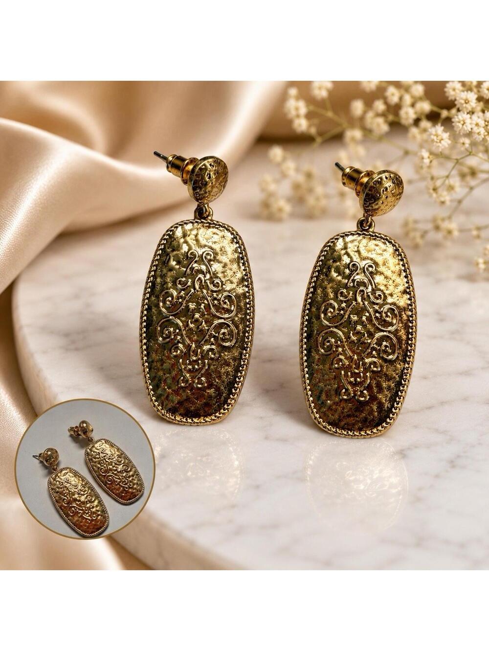 Vintage Gold Tone Filigree Dangle Earrings Boho Statement Fashion Jewelry